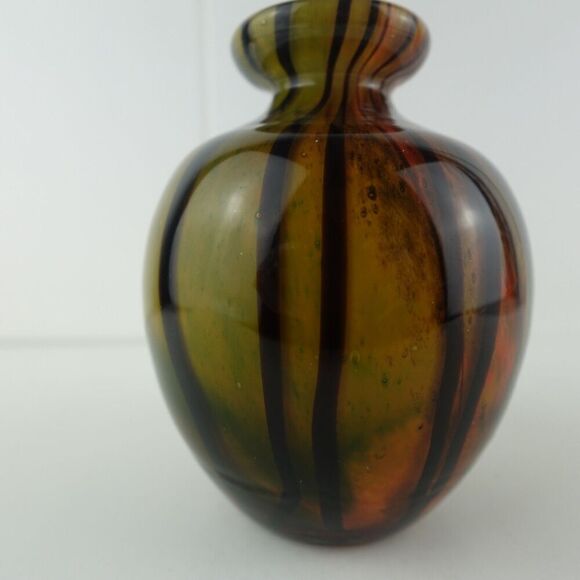 Hand Blown Art Glass Vase with Striping 5 1/8" High - Picture 4 of 6